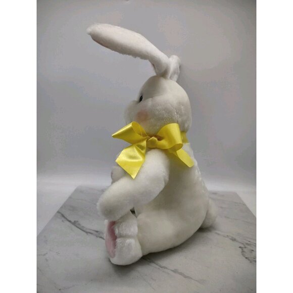 Hallmark Bunny Rabbit Plush White & Pink Yellow Bow Posable Ears Rosy Cheeks - Picture 6 of 13